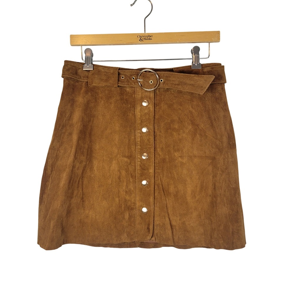 Zara Suede Leather Mini Skirt Cognac Brown Tan Size Medium